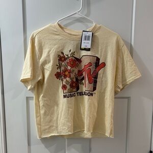 MTV Cream Crop Top with Red Floral Design